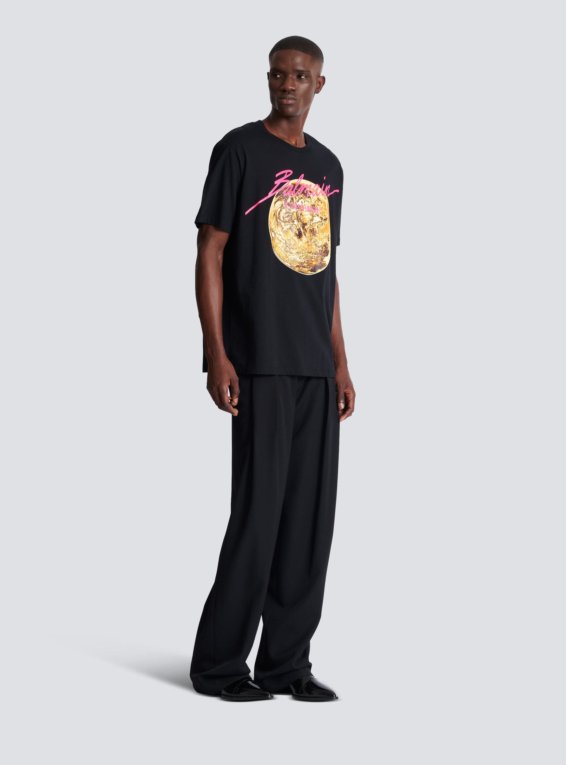 Printed Balmain Universe logo and planet T-shirt