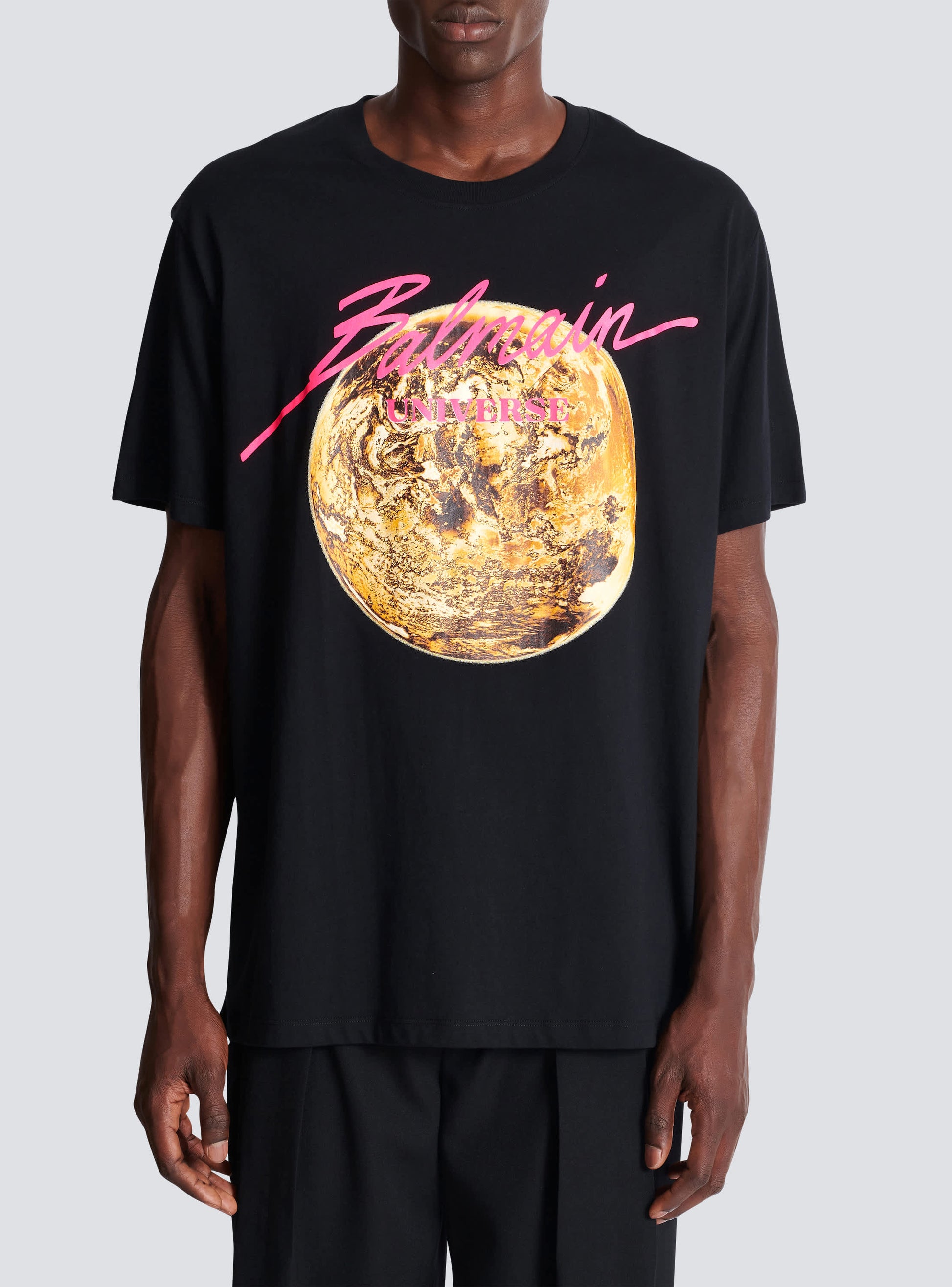 Printed Balmain Universe logo and planet T-shirt