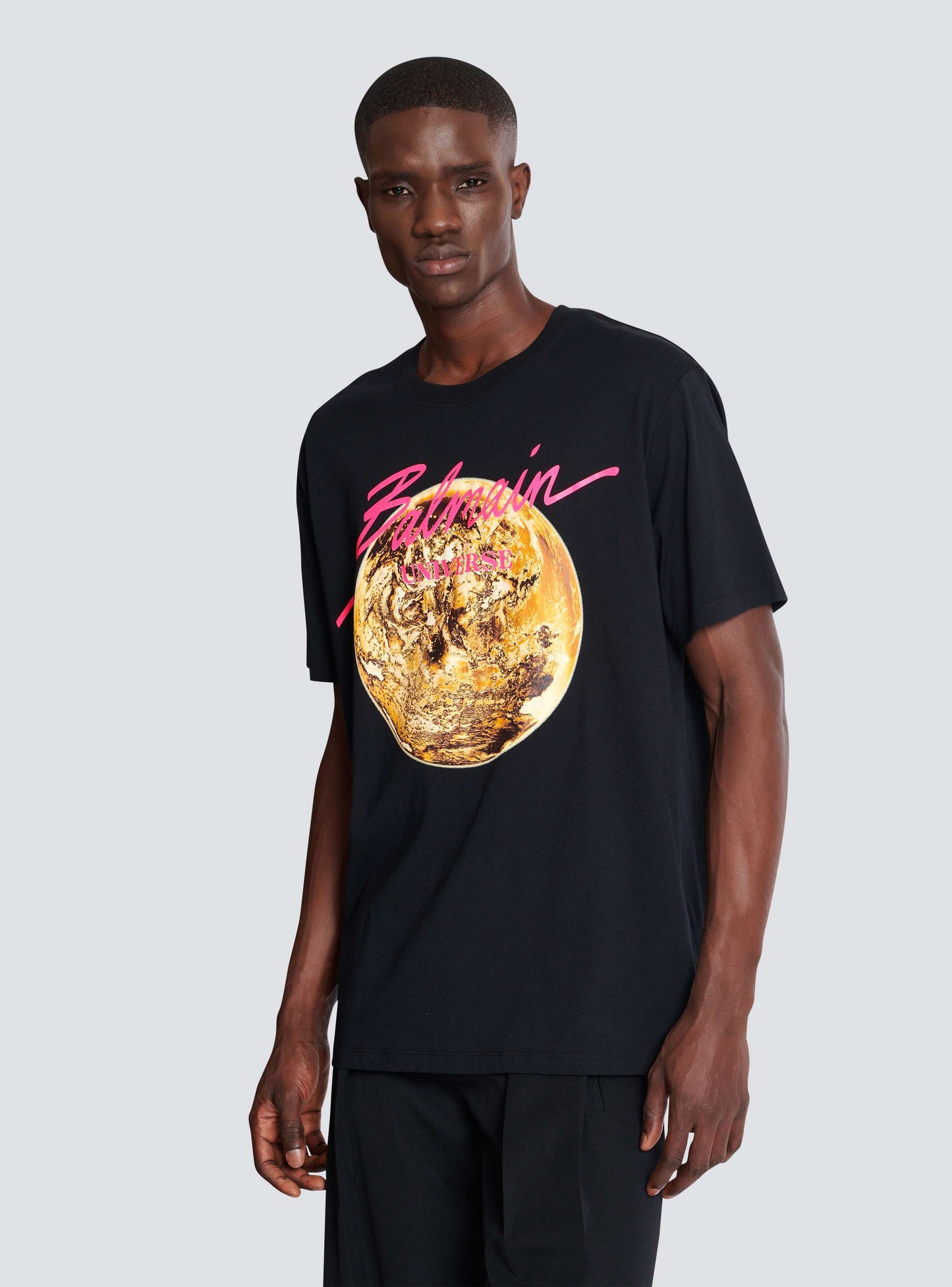 Printed Balmain Universe logo and planet T-shirt