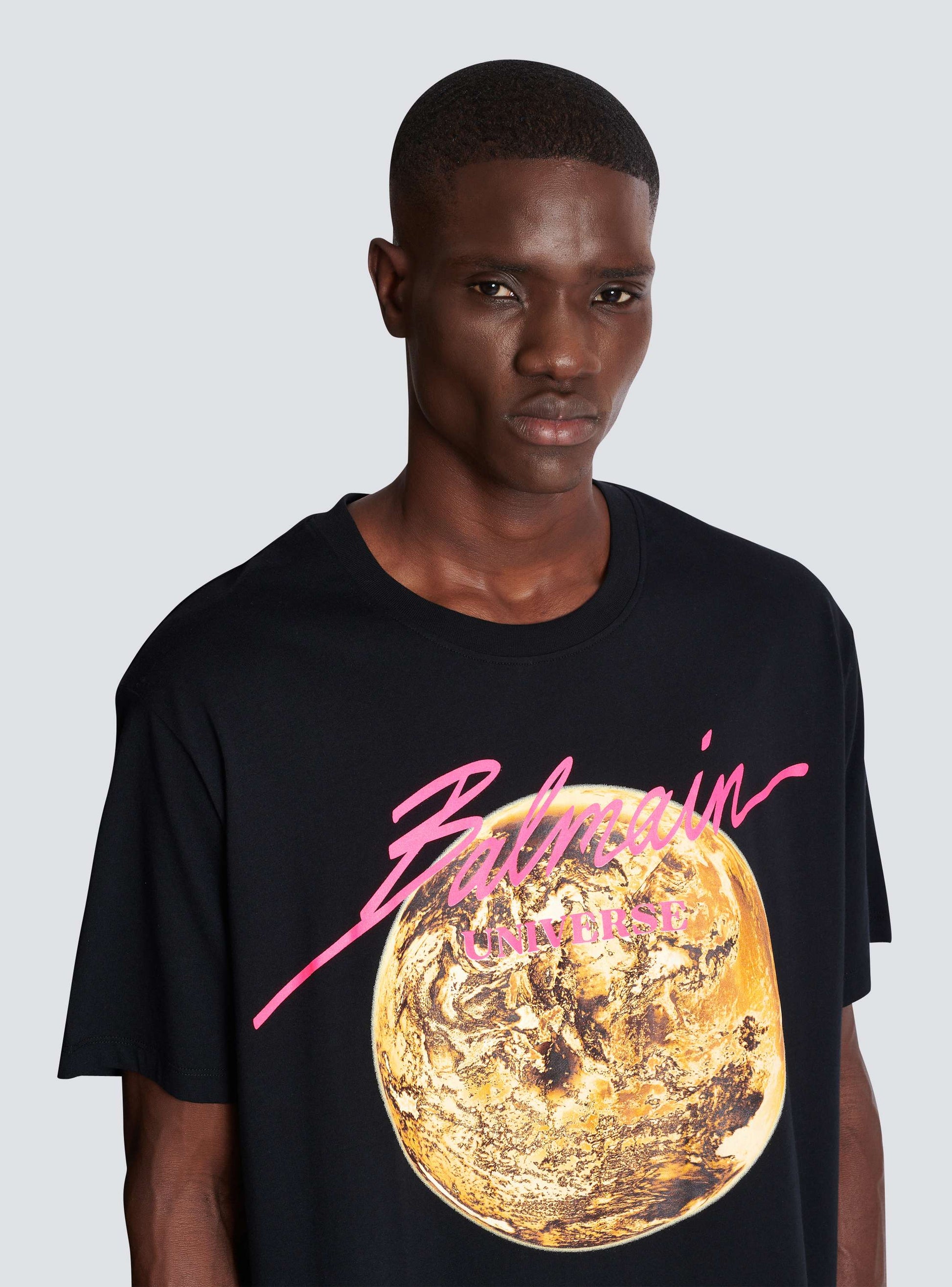 Printed Balmain Universe logo and planet T-shirt