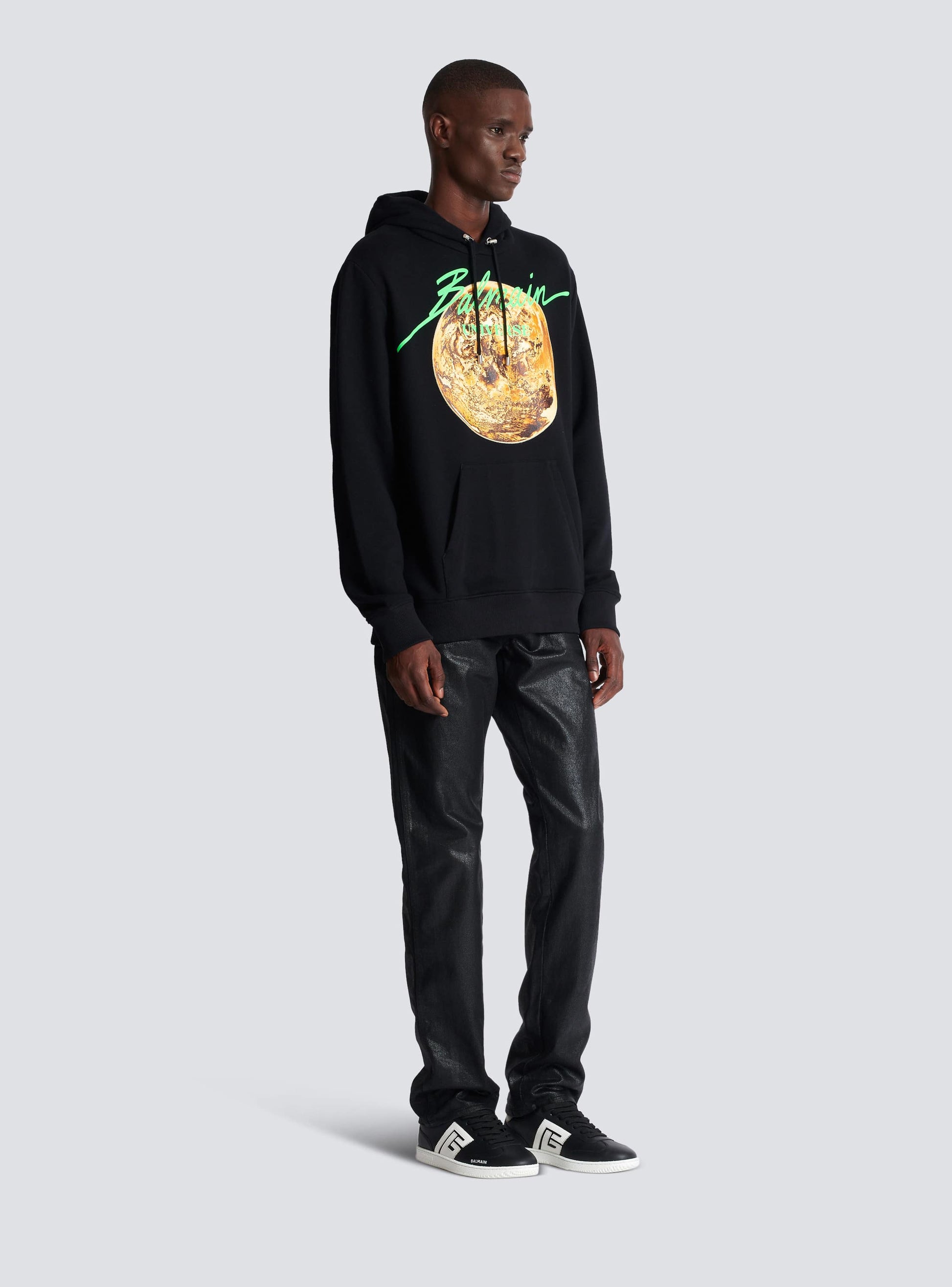 Printed Balmain Universe logo and planet hoodie