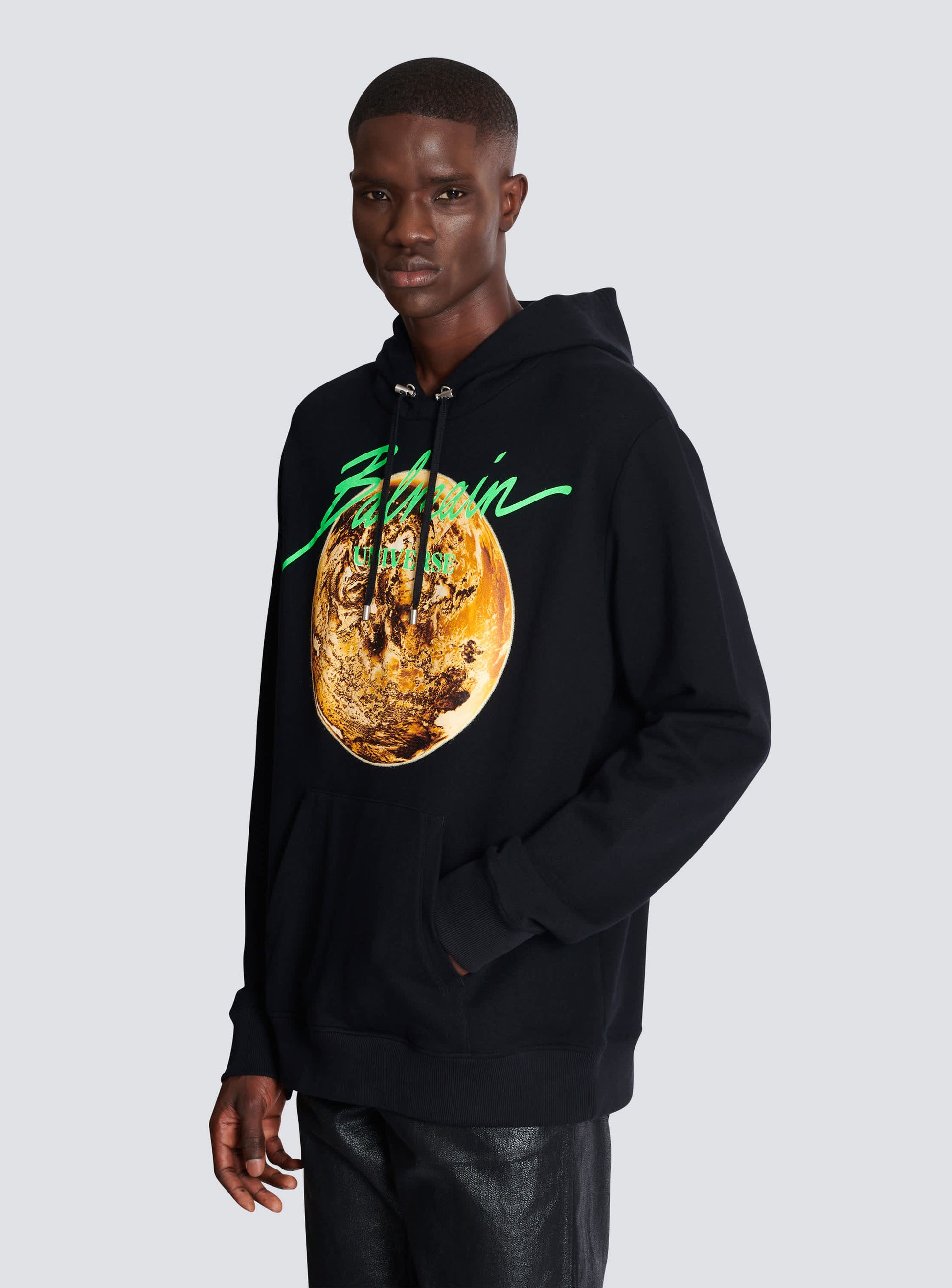 Printed Balmain Universe logo and planet hoodie
